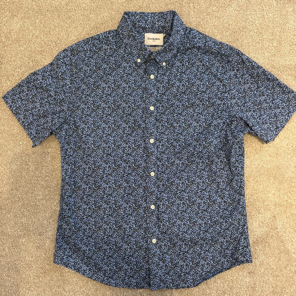 Goodfellow & Co Men's Floral Blue Short Sleeve Button Down Northrop Shirt Large